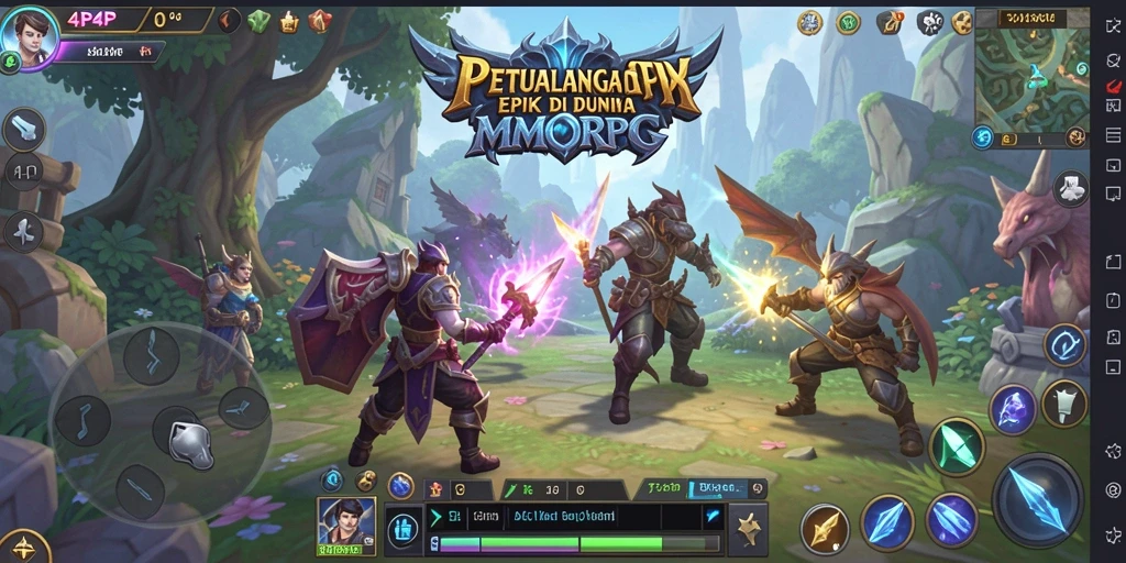 Screenshot dari gameplay <strong>4P4P</strong> yang menampilkan pertarungan epik dan dunia yang indah.