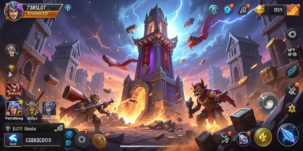 Tangkapan layar utama dari gameplay 738SLOT dalam aksi Tower Defense.