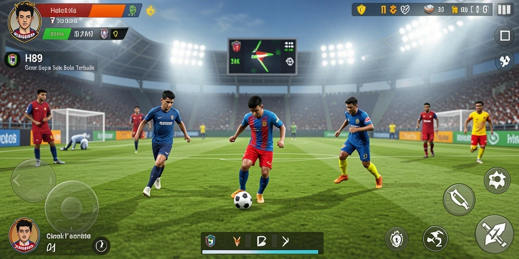 Screenshot H89 menunjukkan aksi seru dalam gameplay sepak bola.