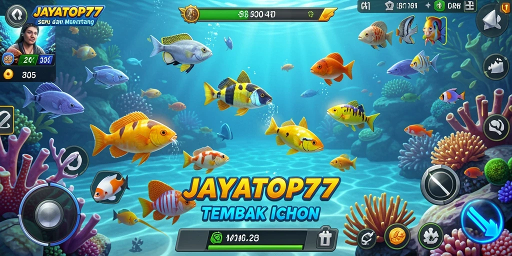Screenshot menunjukkan aksi menembak ikan dalam JAYATOP77.