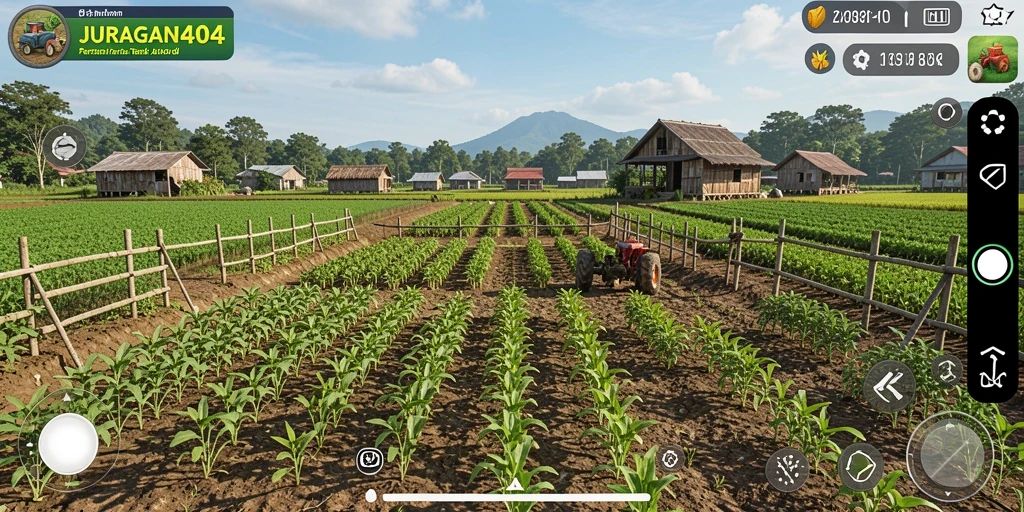 Screenshot gameplay JURAGAN404 menampilkan aktivitas bertani yang seru dan interaktif.