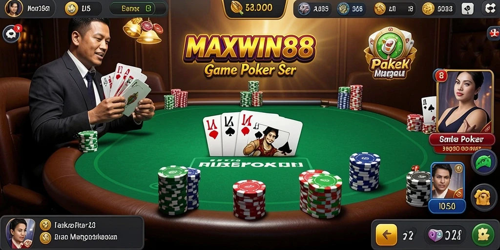Screenshot gameplay MAXWIN88 dengan suasana poker yang menegangkan.