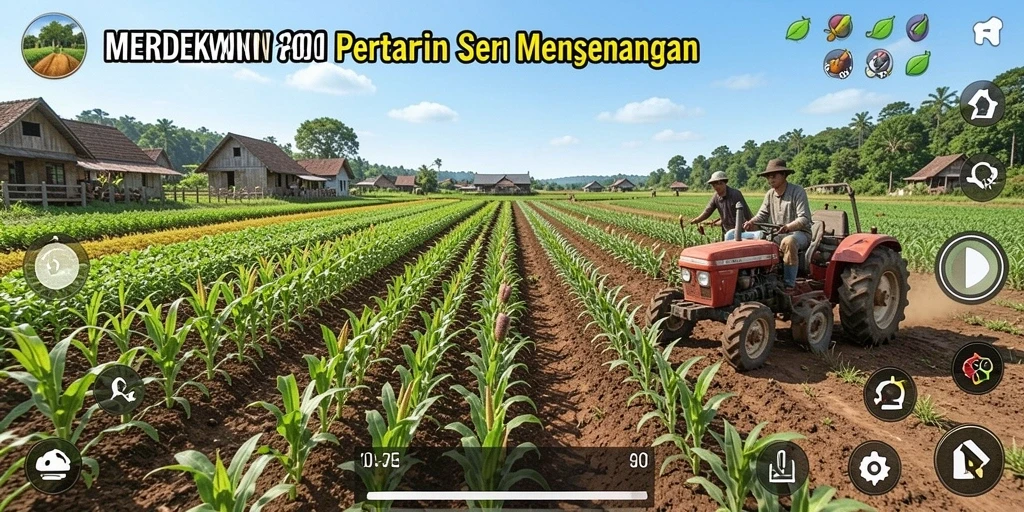 Gameplay menarik MERDEKAWIN yang menampilkan pertanian dan hasil panen.