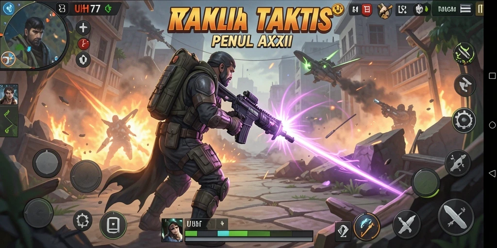 Tampilan utama gameplay UH77 yang menampilkan aksi taktis yang intens.